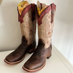 Tanner Mark Multicolor Floral Embroidered Python Print Toe Leather Boots, 9.5